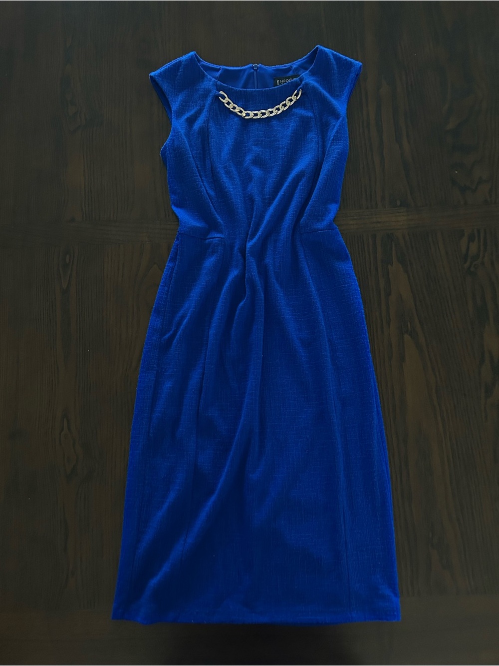 Enfocus Studio Royal Blue Cap-Sleeve Sheath Dress with Chain Accent